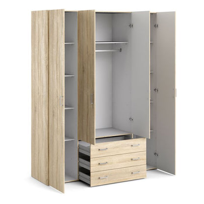 Space Wooden Wardrobe 4 Doors 3 Drawers in Oak