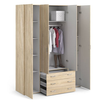 Space Wooden Wardrobe 4 Doors 3 Drawers in Oak