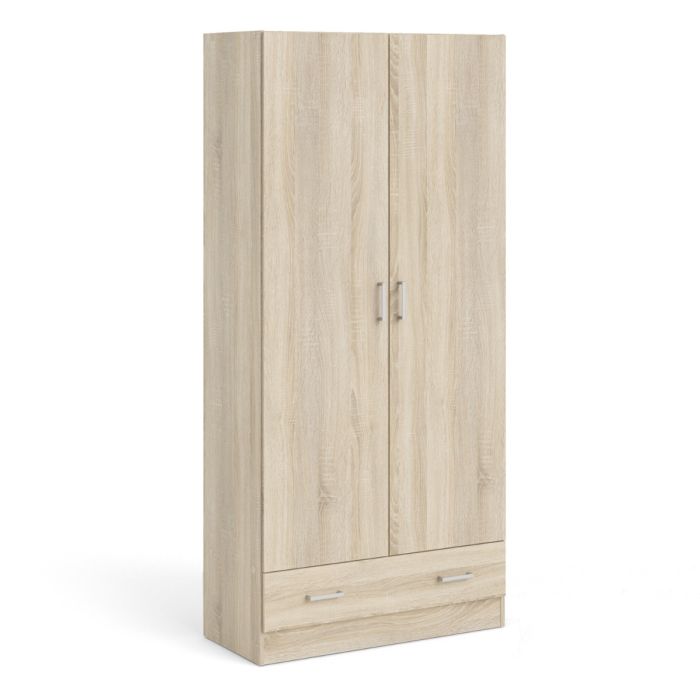 Space Wooden Wardrobe with 2 Doors 1 Drawer in Oak