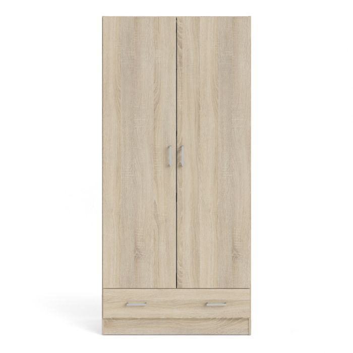 Space Wooden Wardrobe with 2 Doors 1 Drawer in Oak