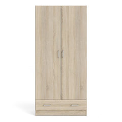 Space Wooden Wardrobe with 2 Doors 1 Drawer in Oak - Furniture One Shop