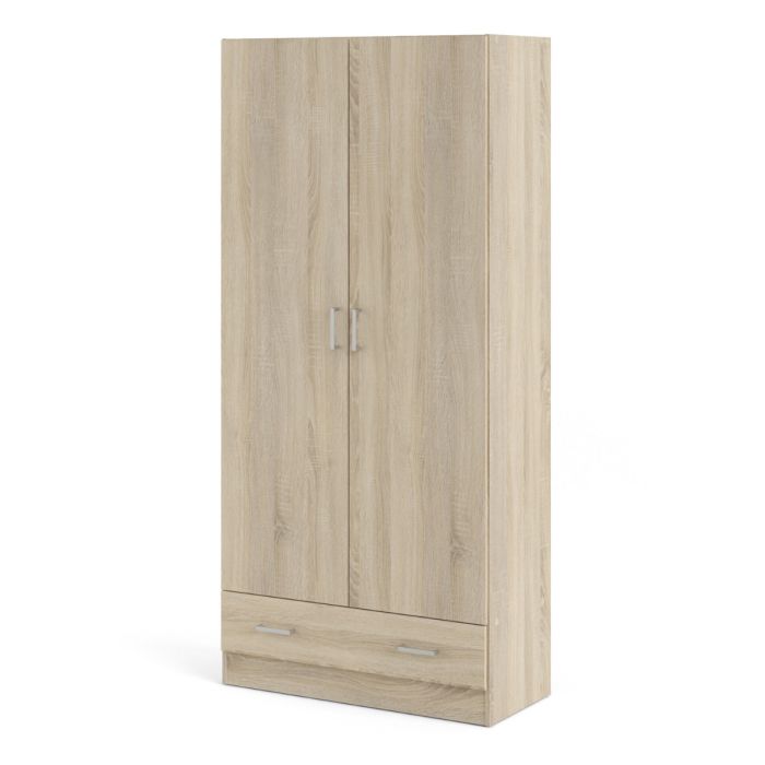 Space Wooden Wardrobe with 2 Doors 1 Drawer in Oak