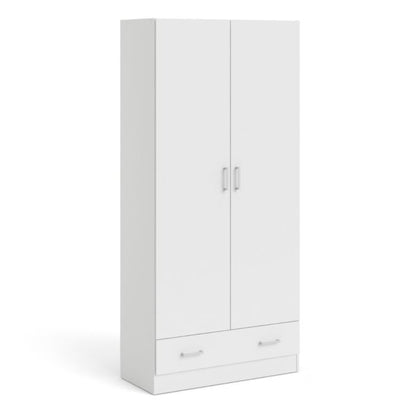 Space Wooden Wardrobe with 2 Doors 1 Drawer in White