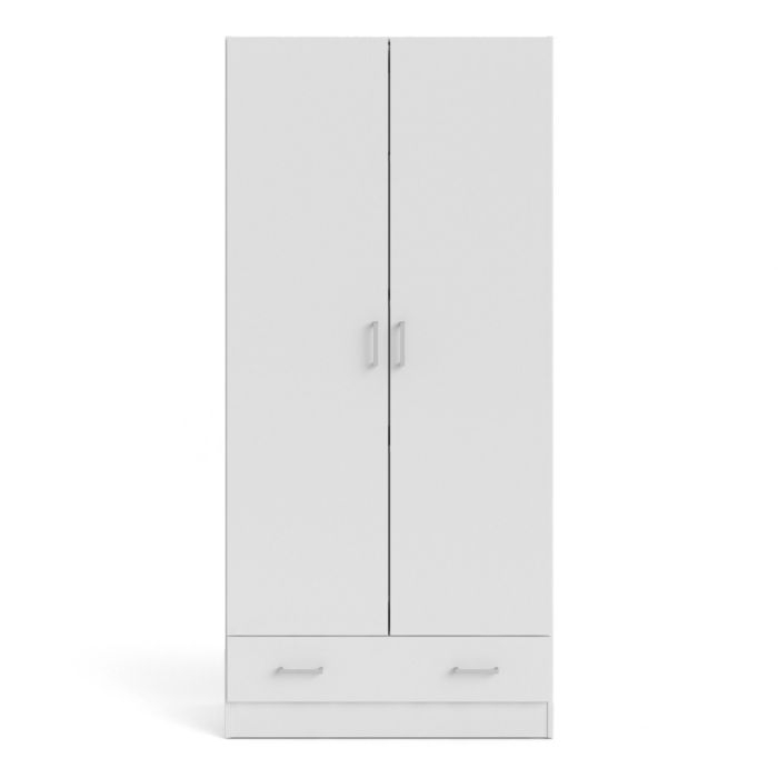 Space Wooden Wardrobe with 2 Doors 1 Drawer in White