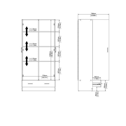 Space Wooden Wardrobe with 2 Doors 1 Drawer in White