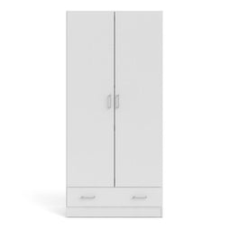 Space Wooden Wardrobe with 2 Doors 1 Drawer in White