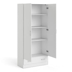 Space Wooden Wardrobe with 2 Doors 1 Drawer in White