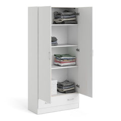 Space Wooden Wardrobe with 2 Doors 1 Drawer in White
