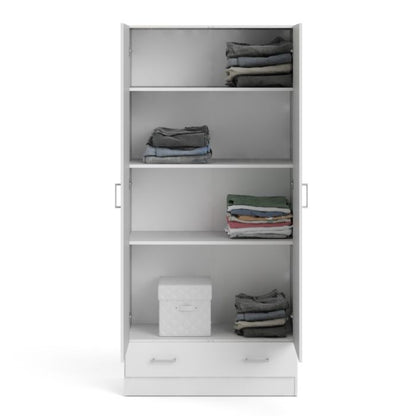 Space Wooden Wardrobe with 2 Doors 1 Drawer in White