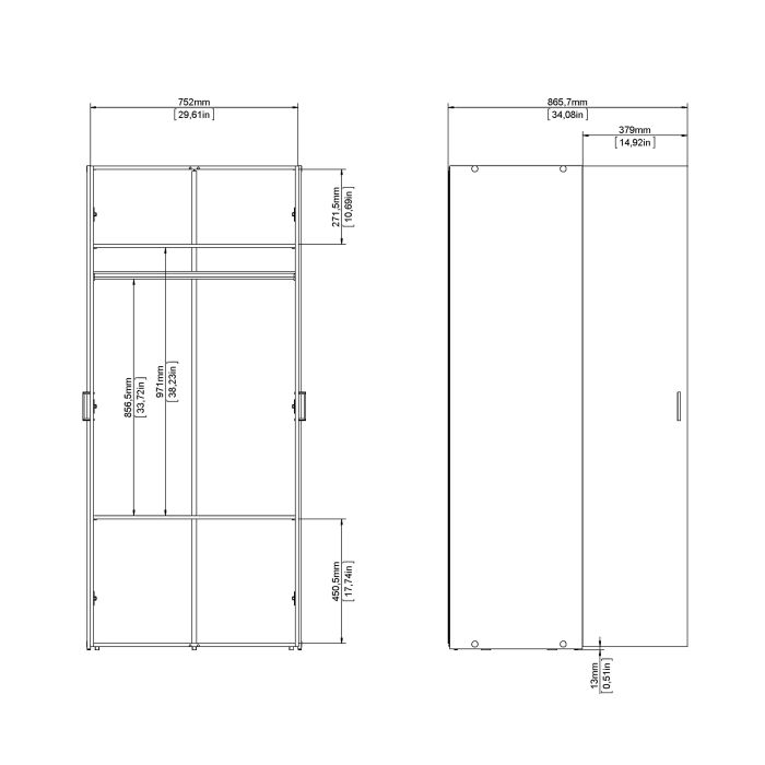 Space Wooden Wardrobe 2 Doors in White