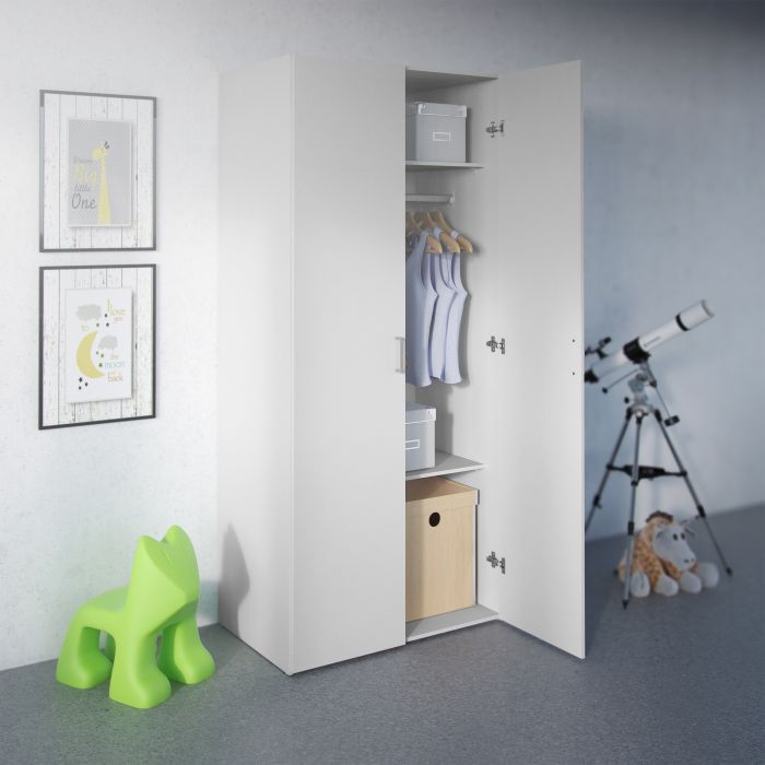 Space Wooden Wardrobe 2 Doors in White