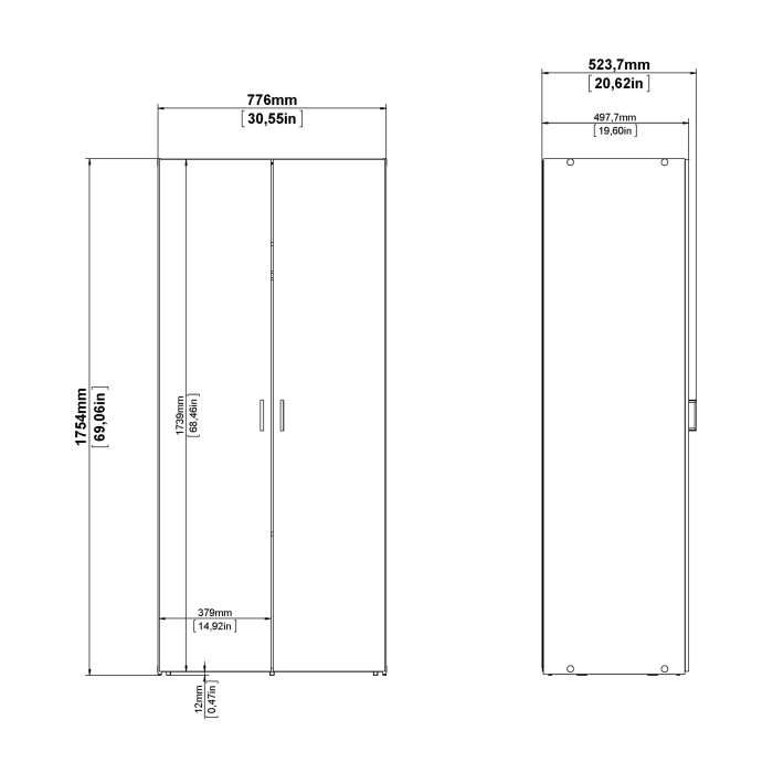 Space Wooden Wardrobe 2 Doors in White