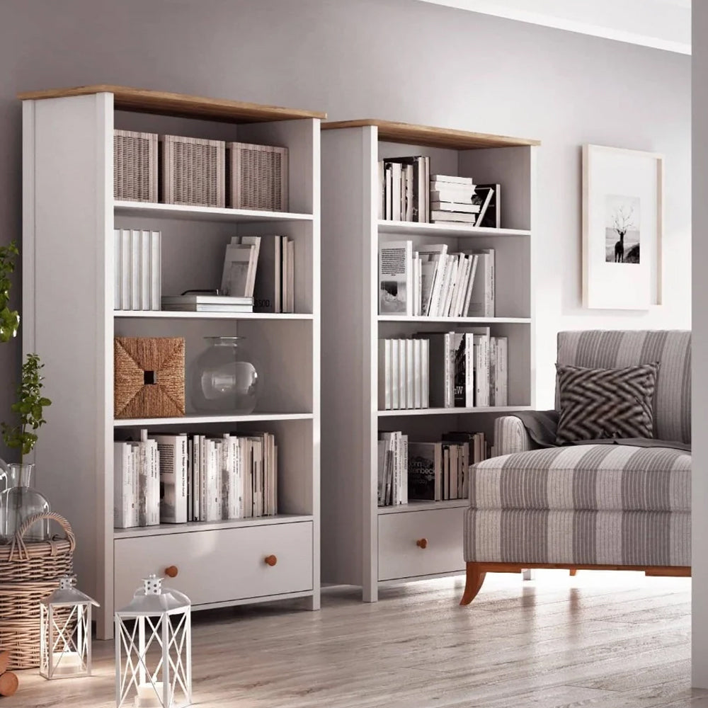 Story Tall Wooden 1 Drawer 3 shelves Bookcase in Matt White