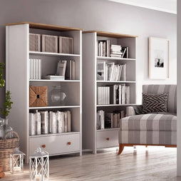 Story Tall Wooden 1 Drawer 3 shelves Bookcase in Matt White