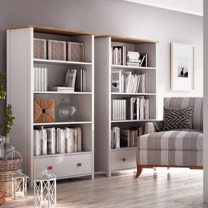 Story Tall Wooden 1 Drawer 3 shelves Bookcase in Matt White