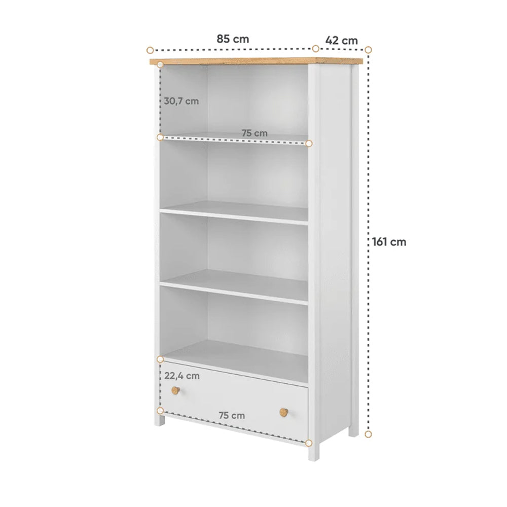 Story Tall Wooden 1 Drawer 3 shelves Bookcase in Matt White - Furniture One Shop