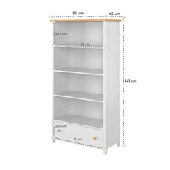 Story Tall Wooden 1 Drawer 3 shelves Bookcase in Matt White