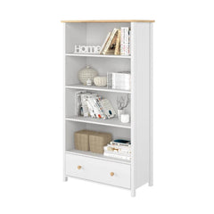 Story Tall Wooden 1 Drawer 3 shelves Bookcase in Matt White