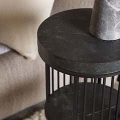 Strington Round Bedside Table 1 Shelf in Matt Black - Furniture One Shop
