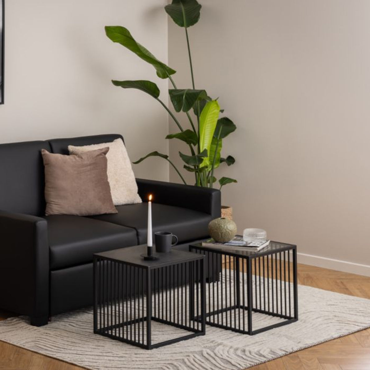 Strington Side Table in Black with Glass Top - Furniture One Shop