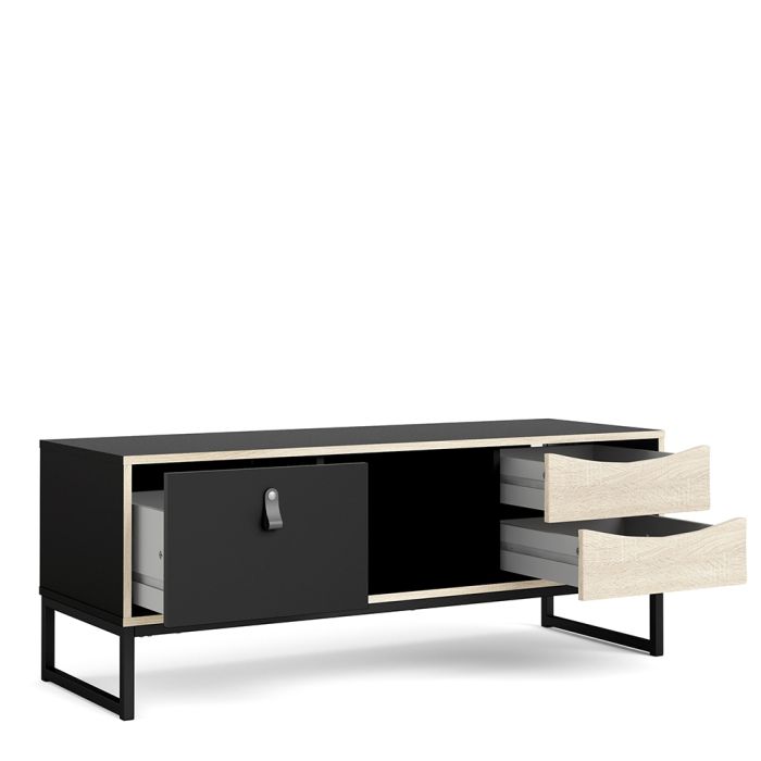 Stubbe TV Unit 1+2 drawers and open shelf in Matt Black Oak - UK