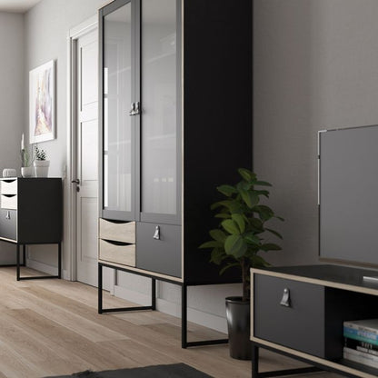 Stubbe TV Unit 1+2 drawers and open shelf in Matt Black Oak - UK