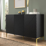 Surf Wooden Sideboard with 3 Doors in Black with Gold Metal Legs