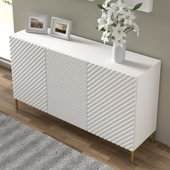 Surf Wooden Sideboard with 3 Doors in White with Gold Metal Legs