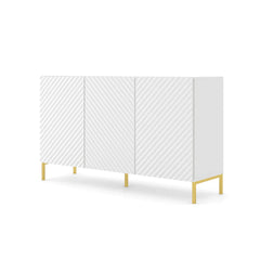 Surf Wooden Sideboard with 3 Doors in White with Gold Metal Legs