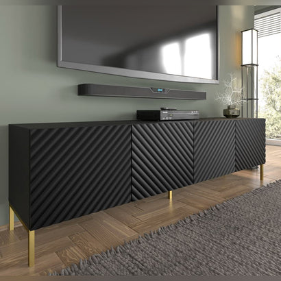 Surf Wooden TV Stand 200cm in Black with Gold Metal Legs