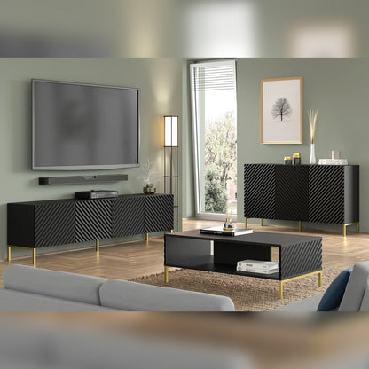 Surf Wooden TV Stand 200cm in Black with Gold Metal Legs