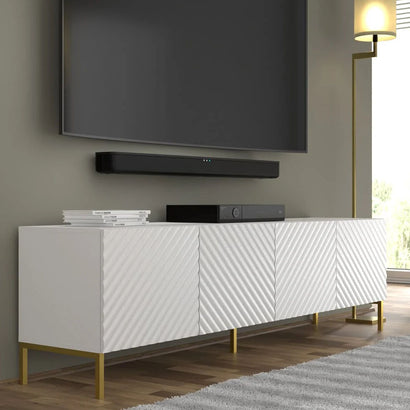 Surf Wooden TV Stand 200cm in White with Gold Metal Legs