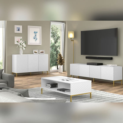 Surf Wooden TV Stand 200cm in White with Gold Metal Legs