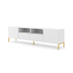 Surf Wooden TV Stand with 2 Drawers in White with Gold Metal Legs