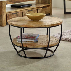 Surrey Coffee Table Solid Wood & Metal With Shelf - UK