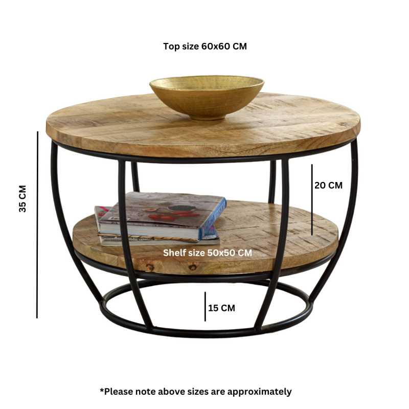 Surrey Coffee Table Solid Wood & Metal With Shelf - UK