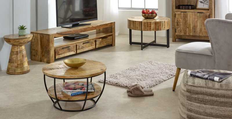 Surrey Coffee Table Solid Wood & Metal With Shelf - UK