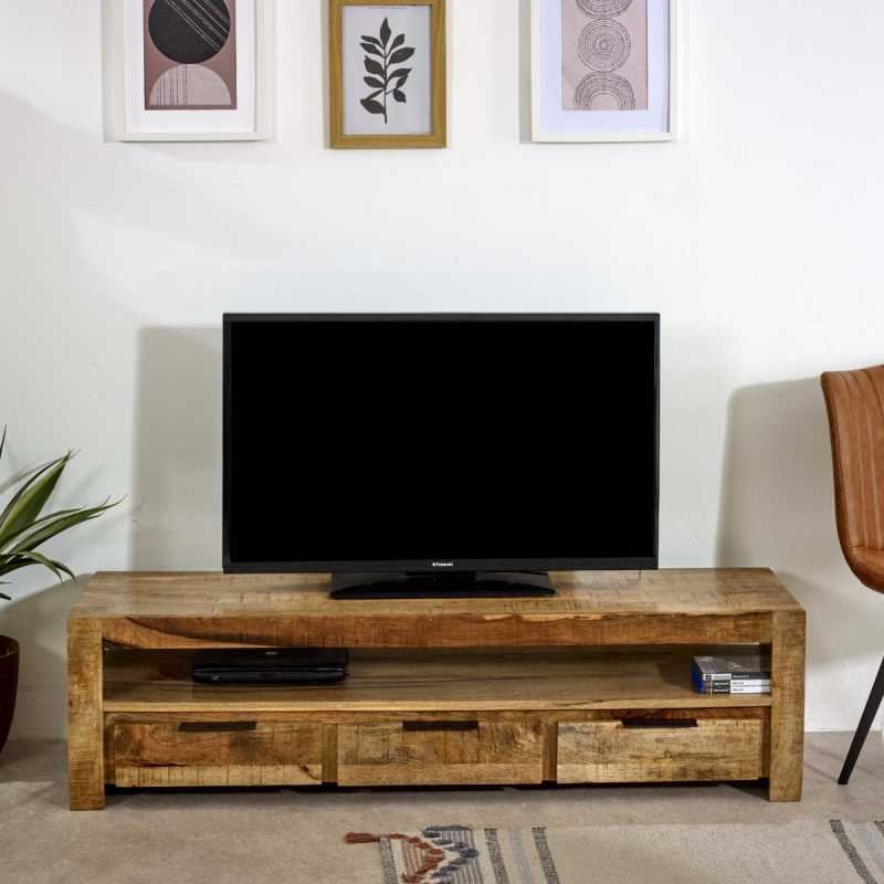 Surrey Large TV Stand With 3 Drawers in Solid Wood 150cm - UK