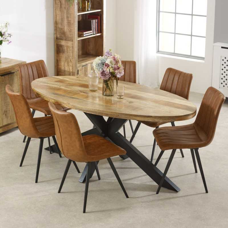 Surrey Oval Dining Table 6-8 Seater Solid Wood & Metal 180cm - UK