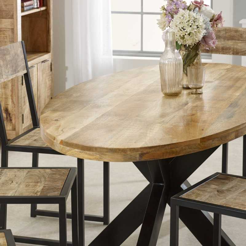 Surrey Oval Dining Table 6-8 Seater Solid Wood & Metal 180cm - UK