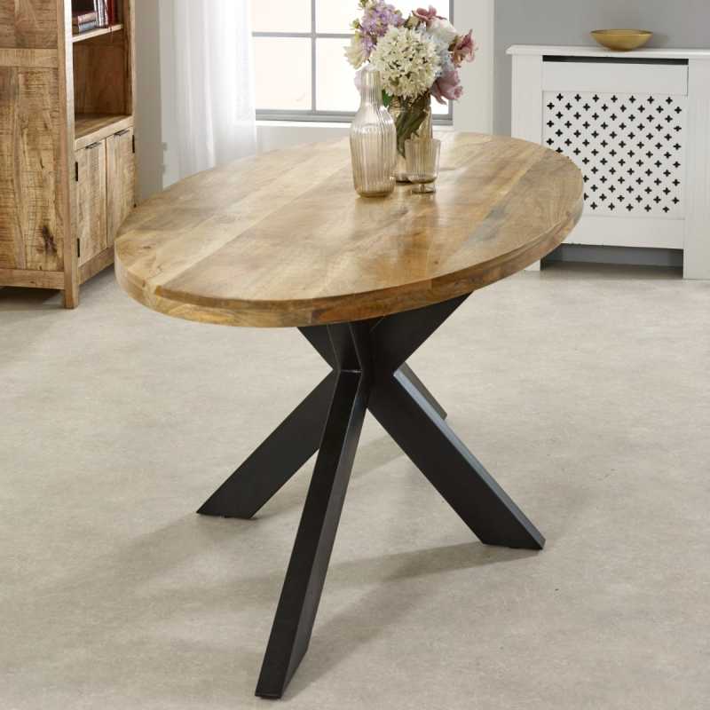 Surrey Oval Dining Table 6-8 Seater Solid Wood & Metal 180cm - UK