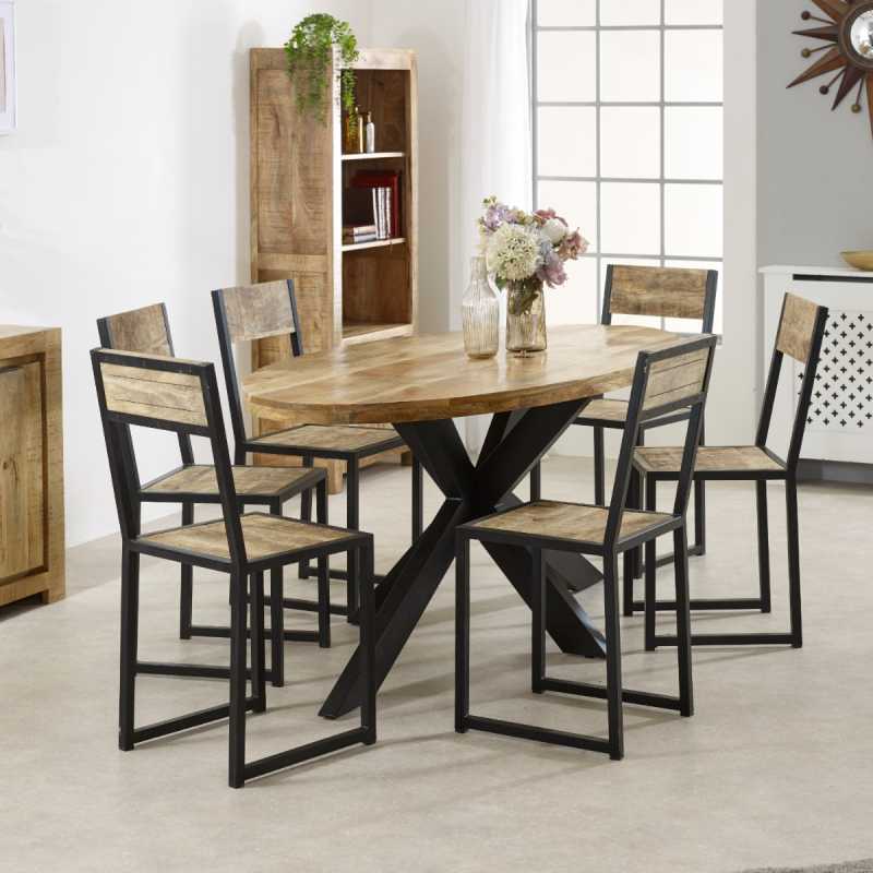 Surrey Oval Dining Table 6-8 Seater Solid Wood & Metal 180cm - UK