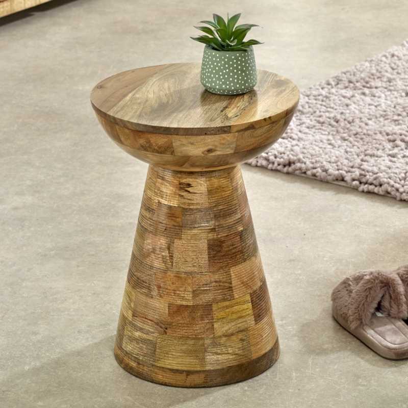 Surrey Round Bedside Table in Solid Wood & Mushroom Style - UK