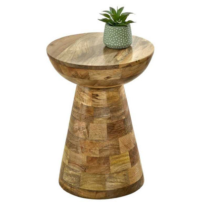 Surrey Round Bedside Table in Solid Wood & Mushroom Style - UK