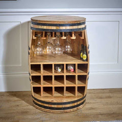 Surrey Sideboard Solid Dark Wood Barrel Wine - UK