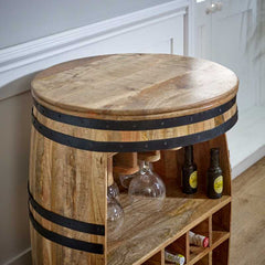 Surrey Sideboard Solid Dark Wood Barrel Wine - UK