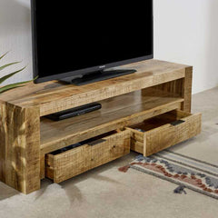 Surrey TV Stand With 2 Drawers in Solid Wood 130 cm - UK - Furniture One Shop