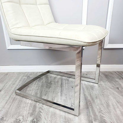 Tara Cream Faux Leather Dining Chairs with plain Back & Stitch Detail in Pair