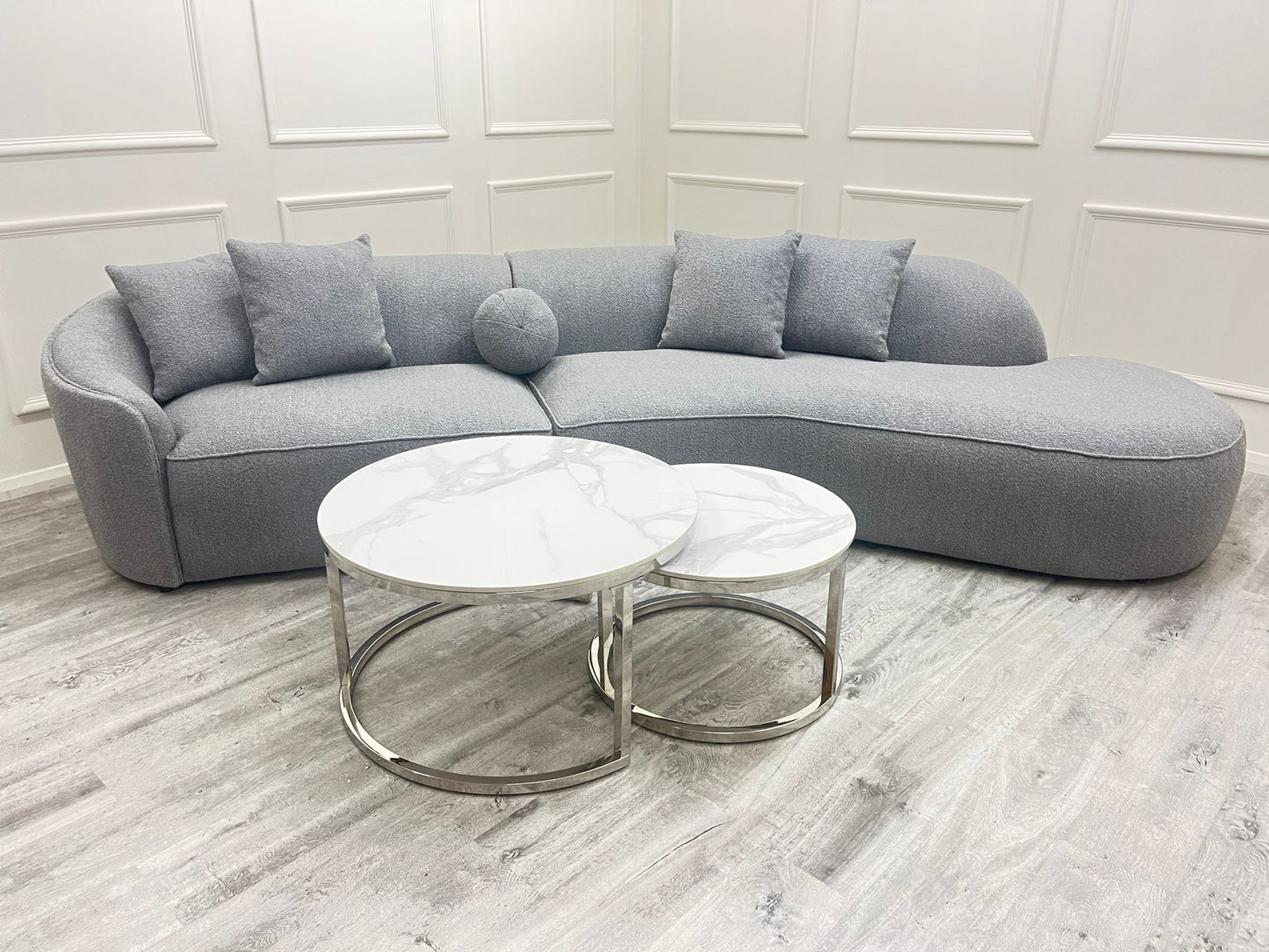 The Pebble Boucle Sofa in Grey
