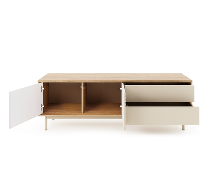 Tila Wooden TV Stand with 2 Doors 2 Drawers in Cashmere & Oiled Oak